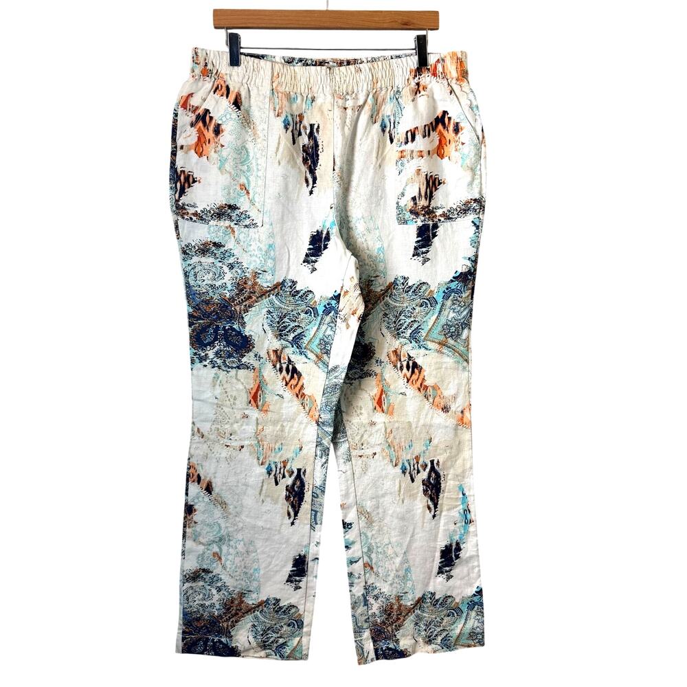 Chico's Linen Wide Leg Pants Women's Size Large Abstract Print Artsy Lagenlook